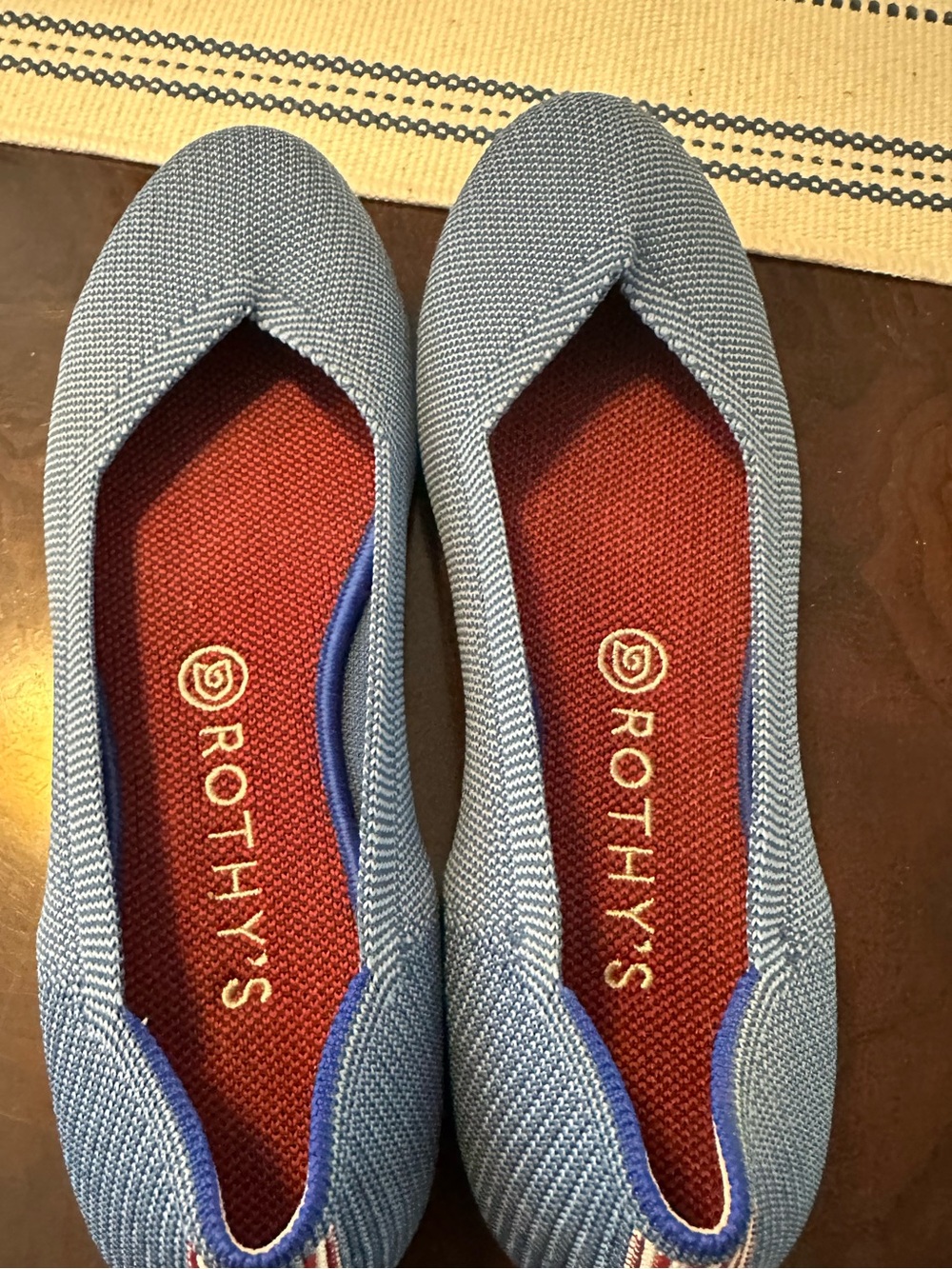Rothy's Indigo Blue Mini Striped Round Toe Ballet Flat - Comfortable Size 9